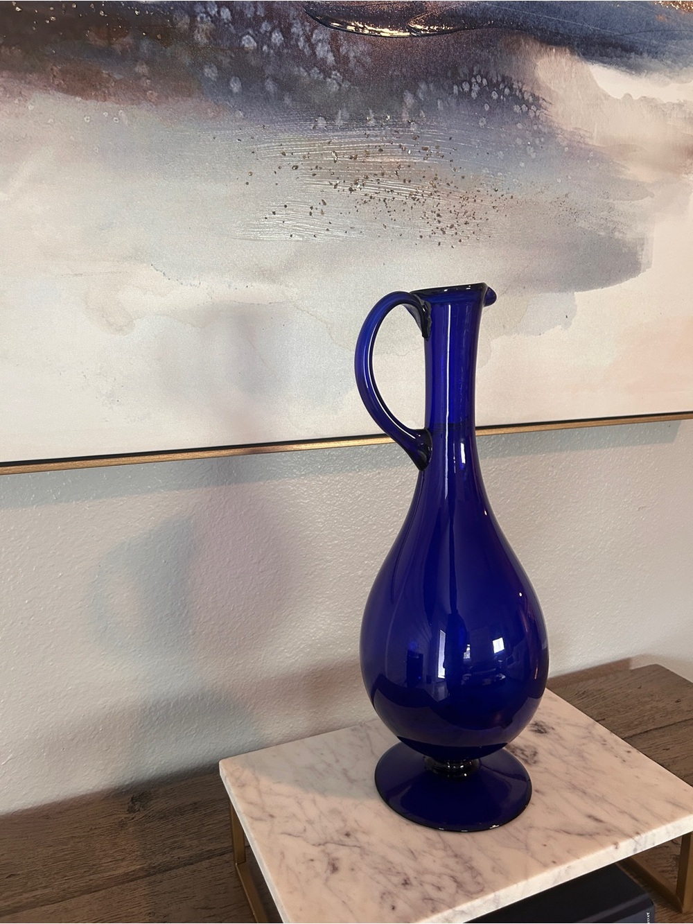 Deep Cobalt Glass Pitcher Vase - Home Accents